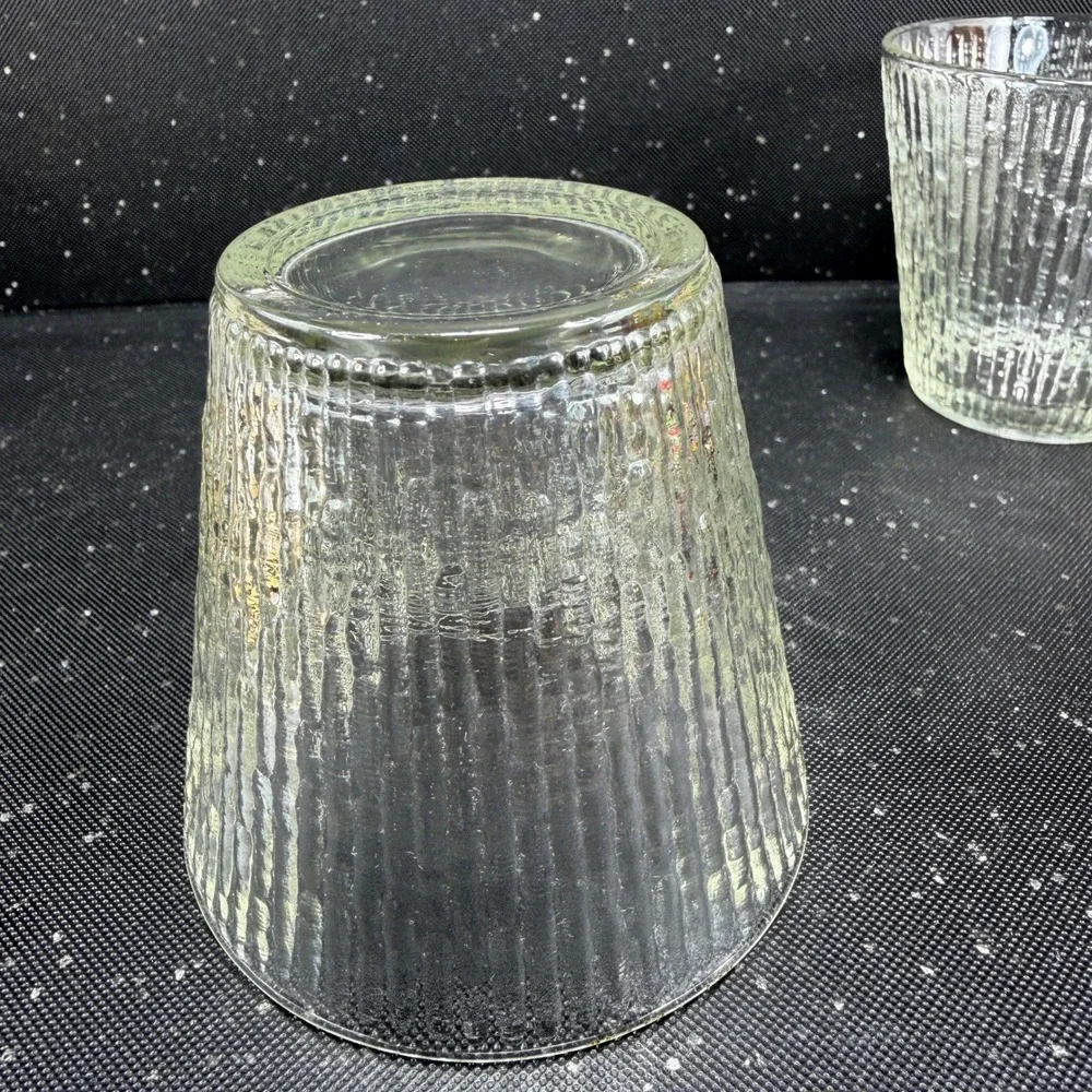 Jeanette Finlandia Tree Bark Clear Textured Glass Tumblers Set of 2 MCM 3in